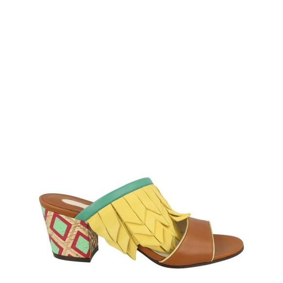 Axis Leather Feather Trim Mules